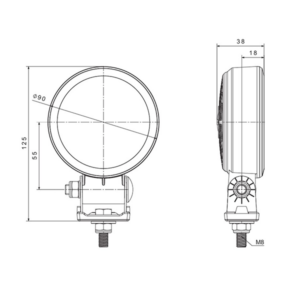 Proiector de lucru / mers inapoi rotund, LED FT-364 SLIM 1600lm 9 desen tehnic proiector de lucru mers inapoi rotund LED FT 364 SLIM